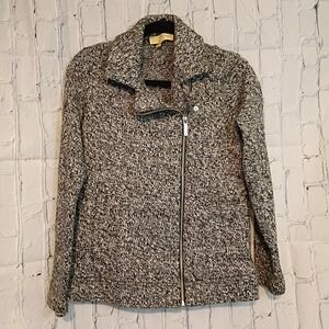 Michael Michael Kors Womens Black White Marled Knit Moto Jacket Cardigan Small